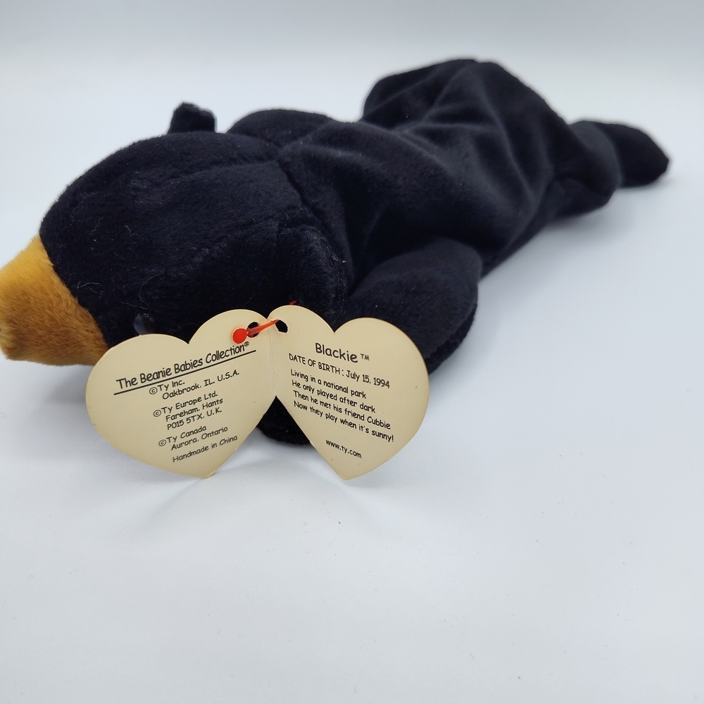 RETIRED RARE!! Ty "Blackie" Beanie Baby Black Bear Plush Toy. Original Hangtag - Picture 3 of 5